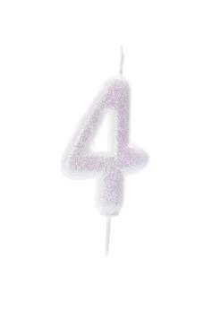 Iriscerende Hvidt Tal Kagelys m/Glitter 6.5 cm - 4