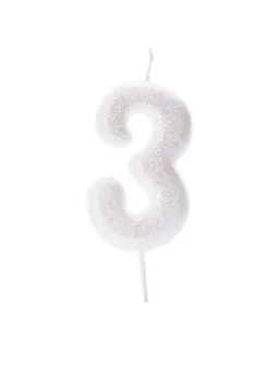 Iriscerende Hvidt Tal Kagelys m/Glitter 6.5 cm - 3