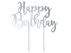 Kagepynt - Happy Birthday - sølv