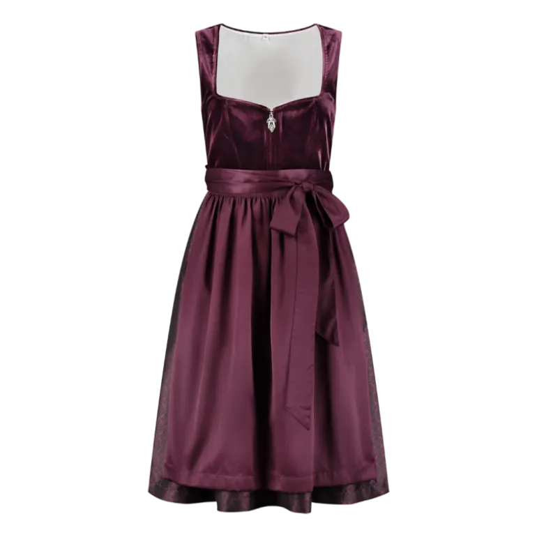 Luksus Dirndl i Auberginefarvet Velour & Jaquardvævet Stof