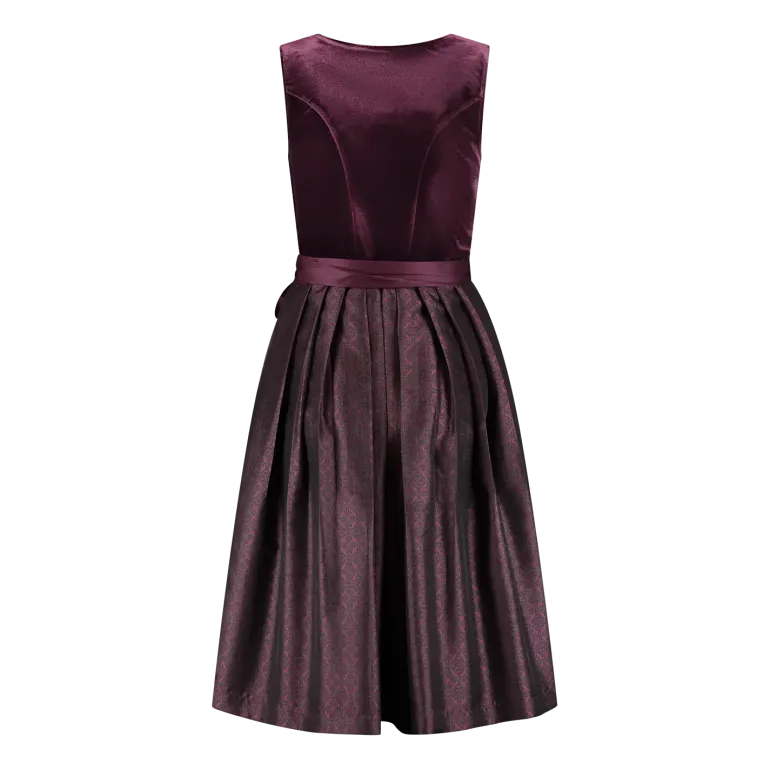 Luksus Dirndl i Auberginefarvet Velour & Jaquardvævet Stof