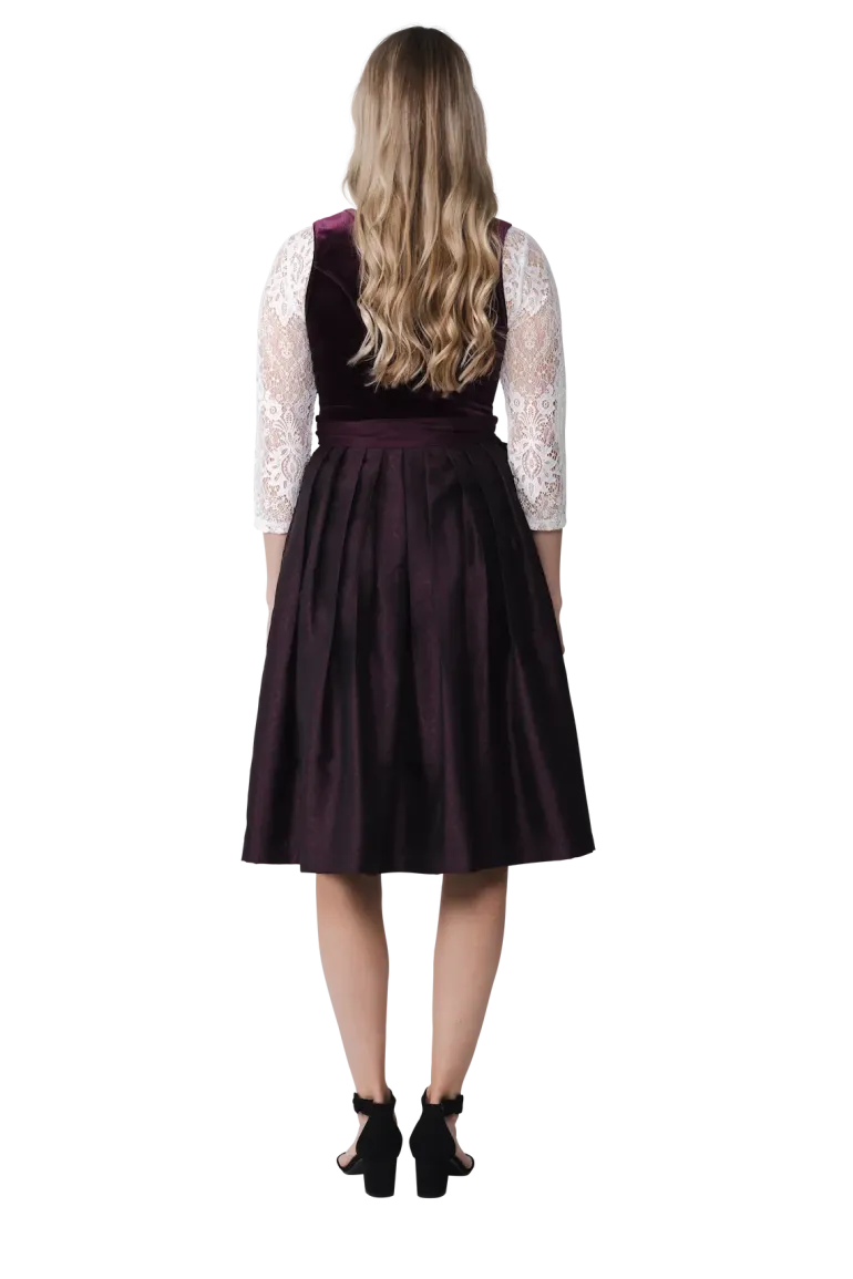 Luksus Dirndl i Auberginefarvet Velour & Jaquardvævet Stof