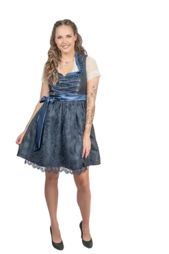 Luksus Dirndl i Mørkeblå - Jacquardvævet