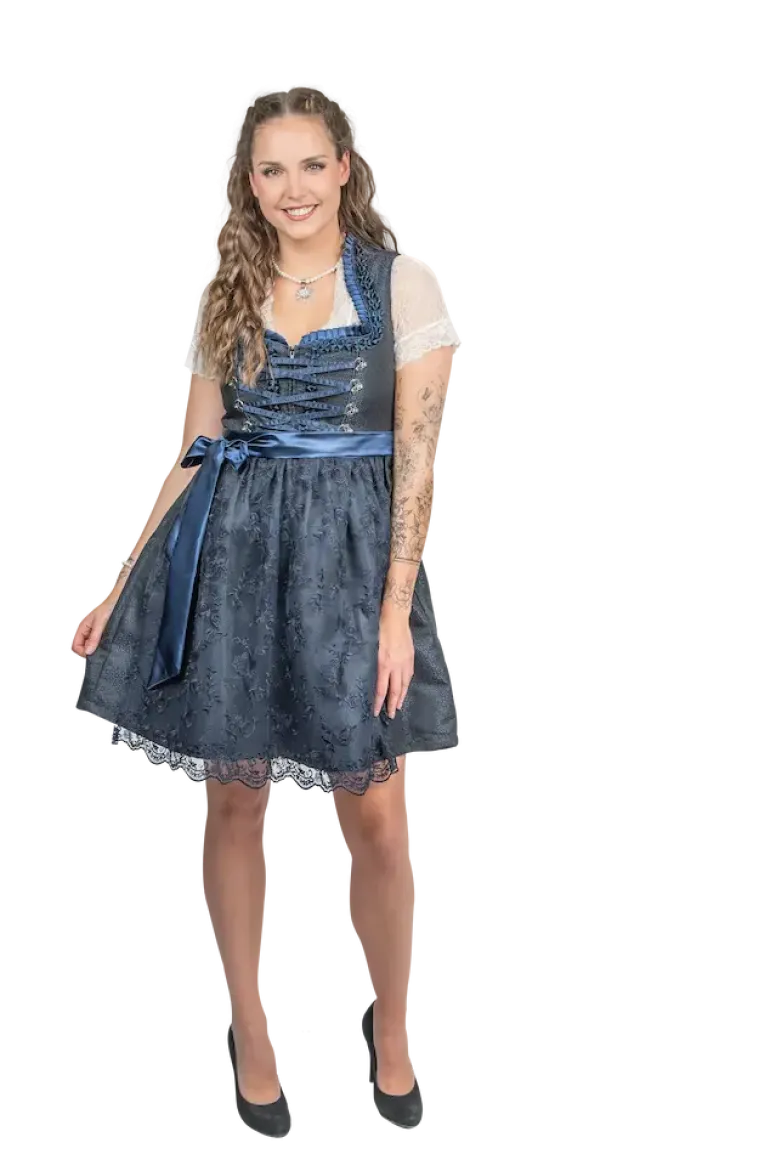 Luksus Dirndl i Mørkeblå - Jacquardvævet