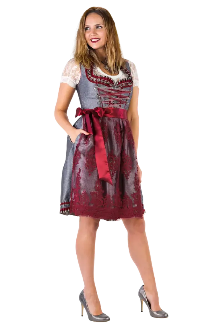 Luksus Dirndl i Sølv & Vinrød- Star Collection