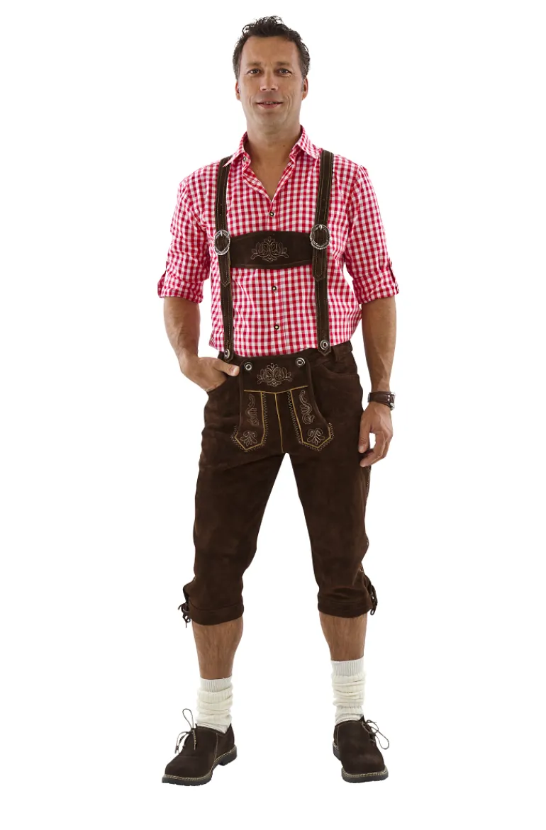 Luksus Lederhosen i Ægte Ruskind - Mørkebrun & Lang Model