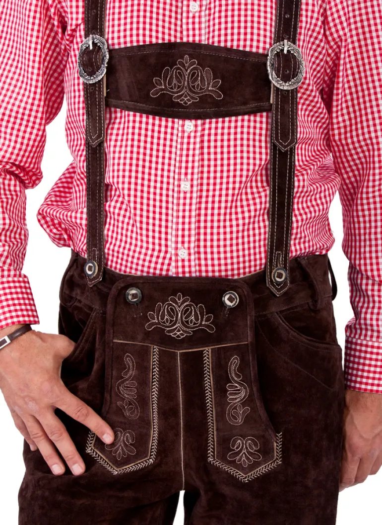 Luksus Lederhosen i Ægte Ruskind - Mørkebrun & Lang Model