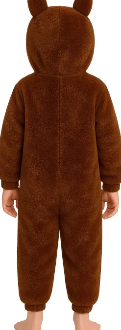 Lulu Monster, Brun heldragt med Hætte | Blødt Børnekostume (5 - 12 år)