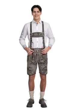 Luxus Lederhosen i Ægte Skind - Kort Model i Vintage Grå