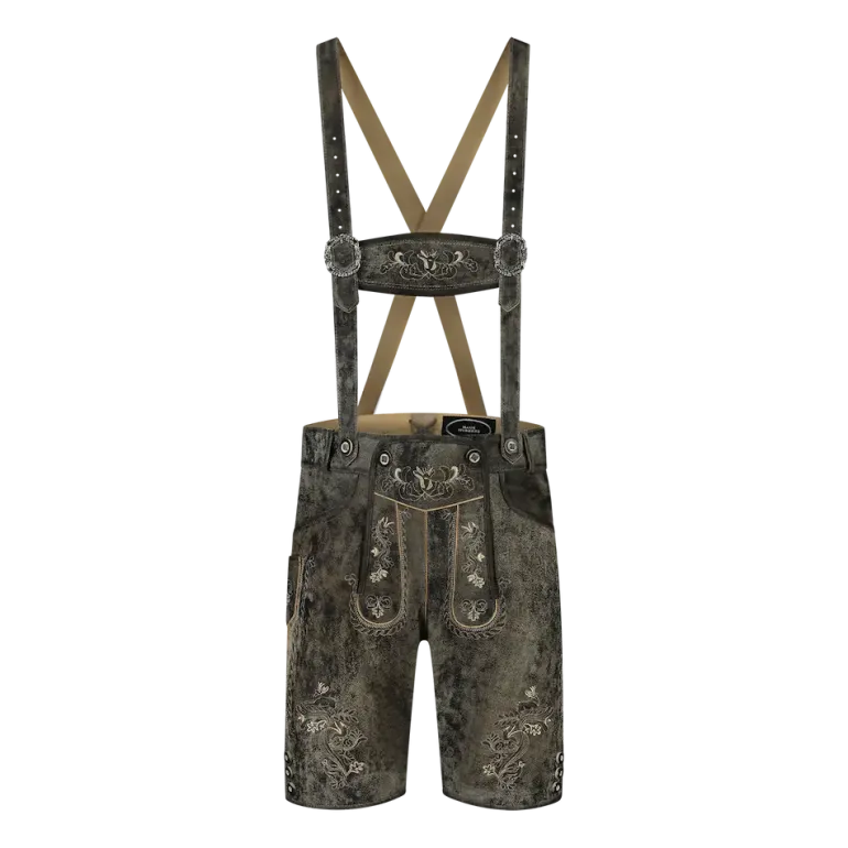 Luxus Lederhosen i Ægte Skind - Kort Model i Vintage Grå