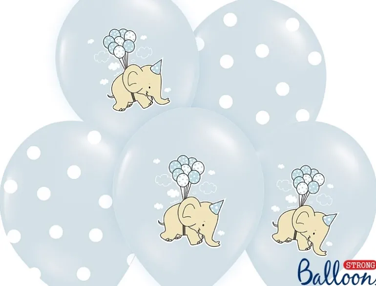 Lyseblå balloner med elefanter (30cm.)