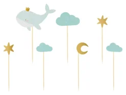 Lyseblå Hval Cupcake Toppers, 7 stk.
