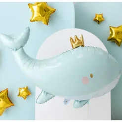Lyseblå Hval Shape Folieballon, 78 x 50 cm