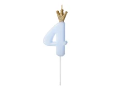 Lyseblåt "4" Kagelys m/Krone