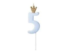 Lyseblåt "5" Kagelys m/Krone