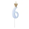 Lyseblåt "6" Kagelys m/Krone