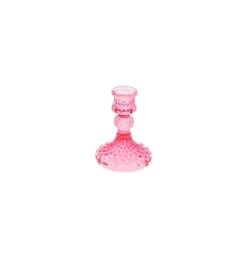 Lyserød Glas Lysestageholder, 10.5 cm