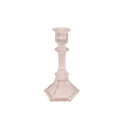 Lyserød Glas Lysestageholder, 19.5 cm