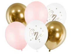 Lyserød "One" Latex Ballon Pakke m/6 stk.