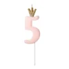 Lyserødt "5" Kagelys m/Krone