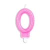 Lyserødt Talformet Kagelys m/Glitter 7 cm - 0 Tal