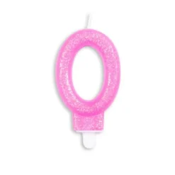 Lyserødt Talformet Kagelys m/Glitter 7 cm - 0 Tal