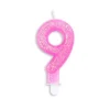 Lyserødt Talformet Kagelys m/Glitter 7 cm - 9 Tal
