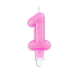 Lyserødt Talformet Kagelys m/Glitter 7 cm - 1 Tal