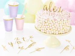 Metallic Guld Alfabet Party Picks til Kager m.m.