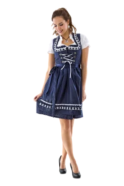 Navyblå Dirndl i 100% Bomuld, 3 Dele