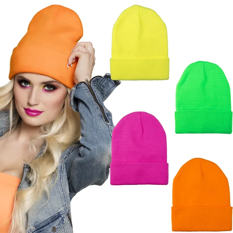 Neonfarvet Beanie Hue, Assorteret