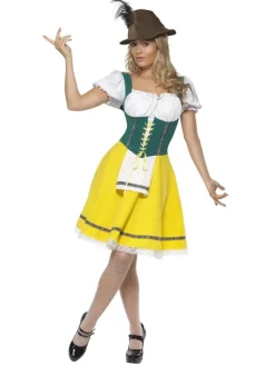 Oktoberfest Tyrolerkjole i Gul & Grøn