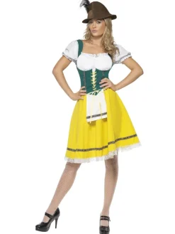 Oktoberfest Tyrolerkjole i Gul & Grøn