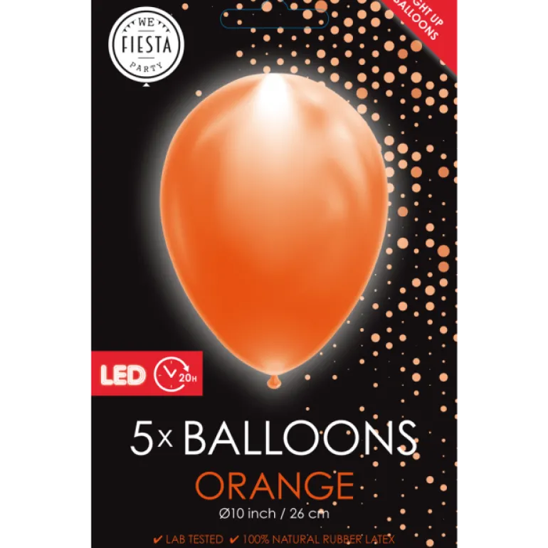 Orange LED Latexballoner 26 cm, 5 stk.