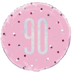 Pink Glitz Fødselsdags Folieballon, 90 År