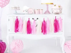 Pink, Lyserød & Creme Papir Tassels DIY, 12 stk.