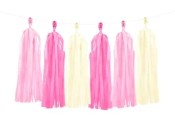 Pink, Lyserød & Creme Papir Tassels DIY, 12 stk.