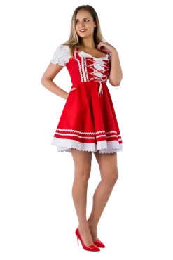 Rød Dirndl m/Løs Skjorte i 100% Bomuld