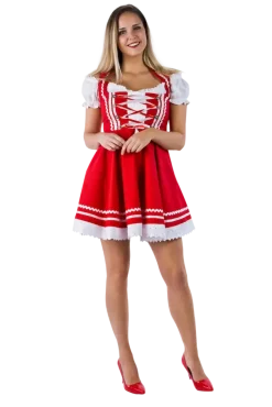 Rød Dirndl m/Løs Skjorte i 100% Bomuld