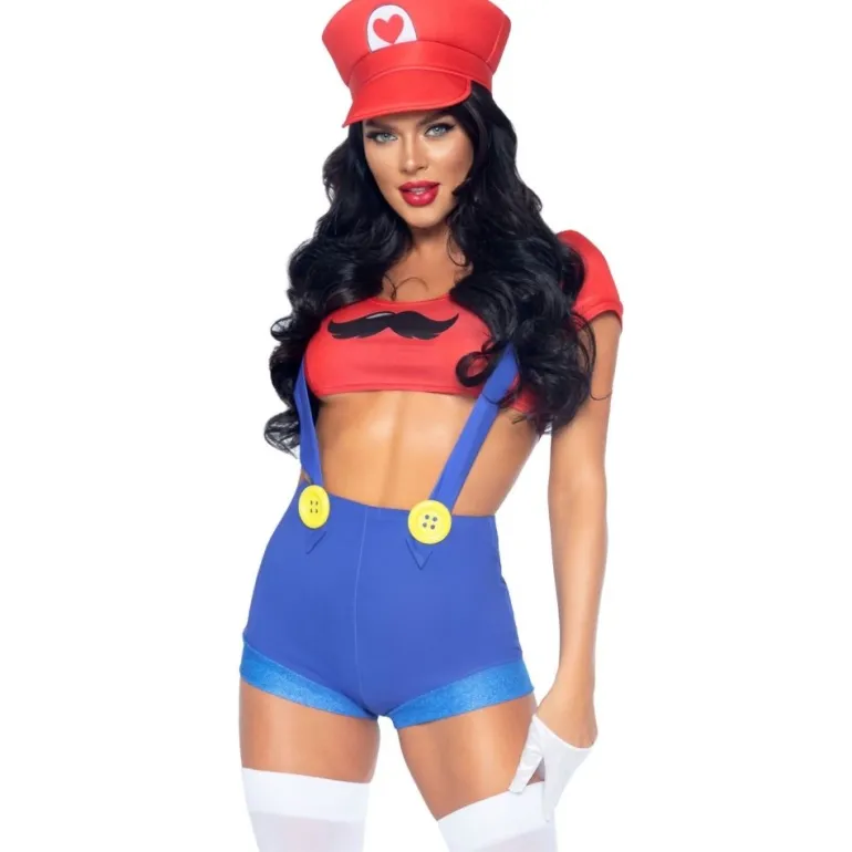 Rød Gamer Babe Kostume ala Mario
