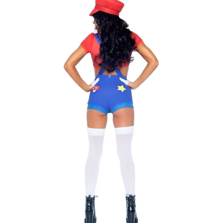 Rød Gamer Babe Kostume ala Mario