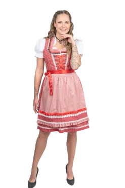 Rød Luksus Dirndl i 3 dele m/Løs Skjorte