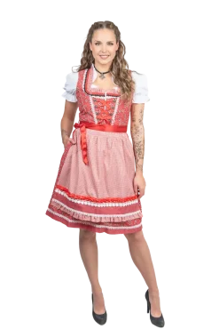 Rød Luksus Dirndl i 3 dele m/Løs Skjorte