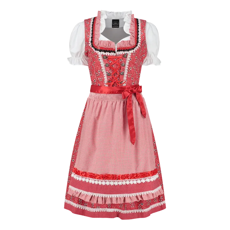 Rød Luksus Dirndl i 3 dele m/Løs Skjorte