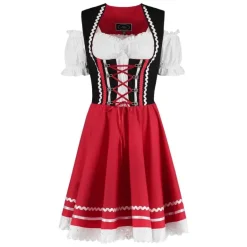Rød/Sort Dirndl m/Løs Skjorte i 100% Bomuld