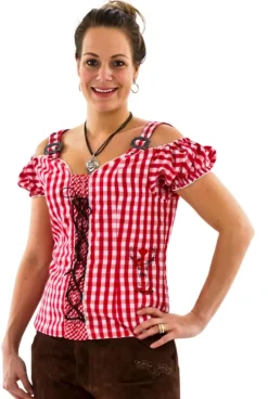 Rødternet Tyrolertop m/ Metal Spænder & Snøre-luk