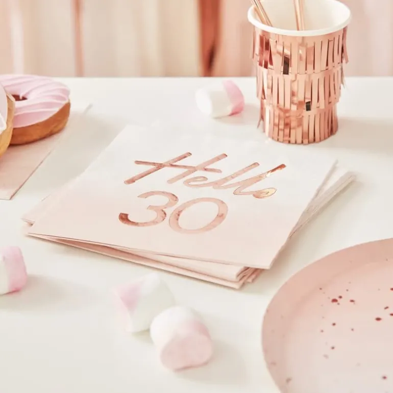 Rosegold "Hello 30" Frokostservietter, 16 stk.