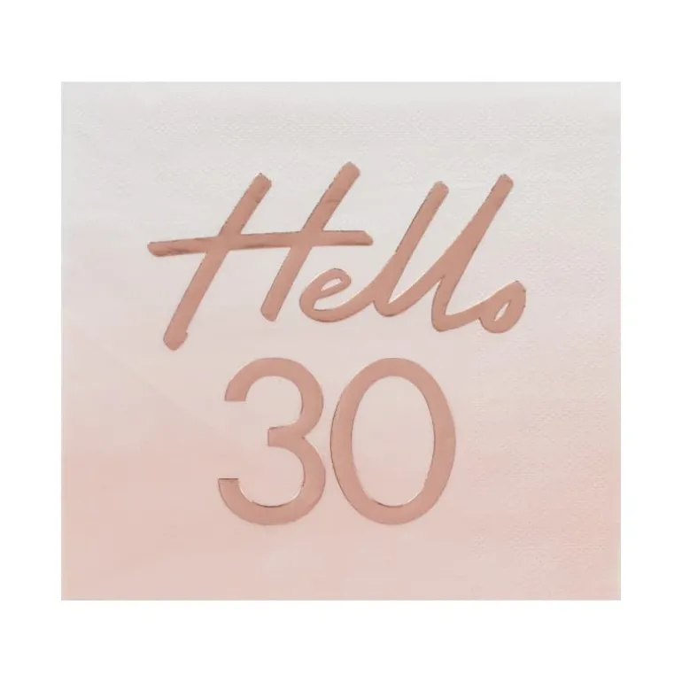 Rosegold "Hello 30" Frokostservietter, 16 stk.