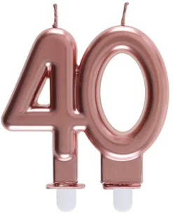 Rosegold Kagelys - Fødselsdagslys 40 År
