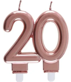 Rosegold Kagelys - Fødselsdagslys 20 År